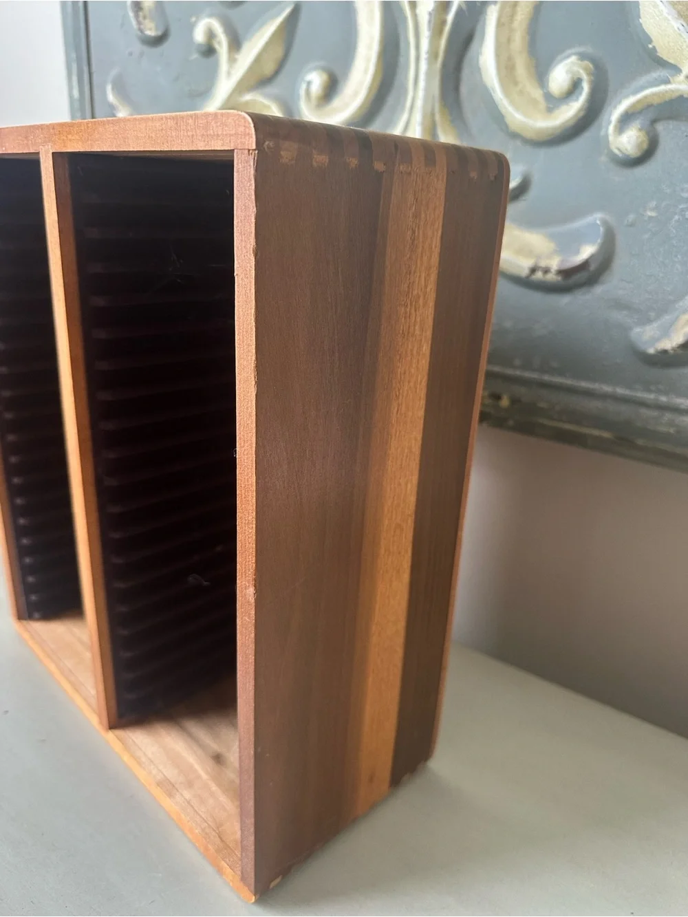Vintage wood dove tail compact disc cd holder